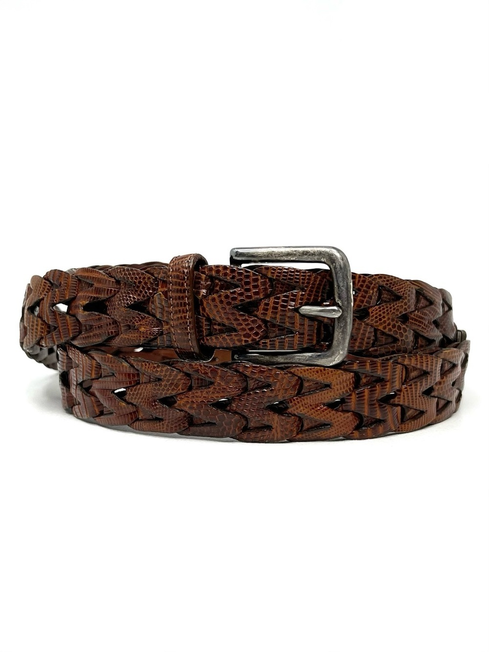 Vintage Cole Haan Lizard & Leather Brown Braided Belt Men’s Size Large 38” Vtg